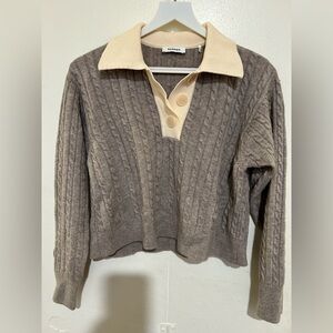 NWT Sandro V-Neck Cable Knit Sweater - Grey and Cream